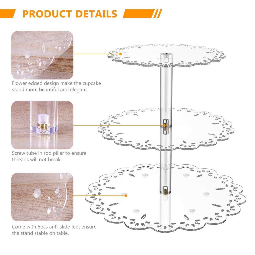 3-layer Flower Shaped Cake Rack Durable Non-slip Acrylic Pastry Dessert Rack Baby Shower Wedding Birthday Party