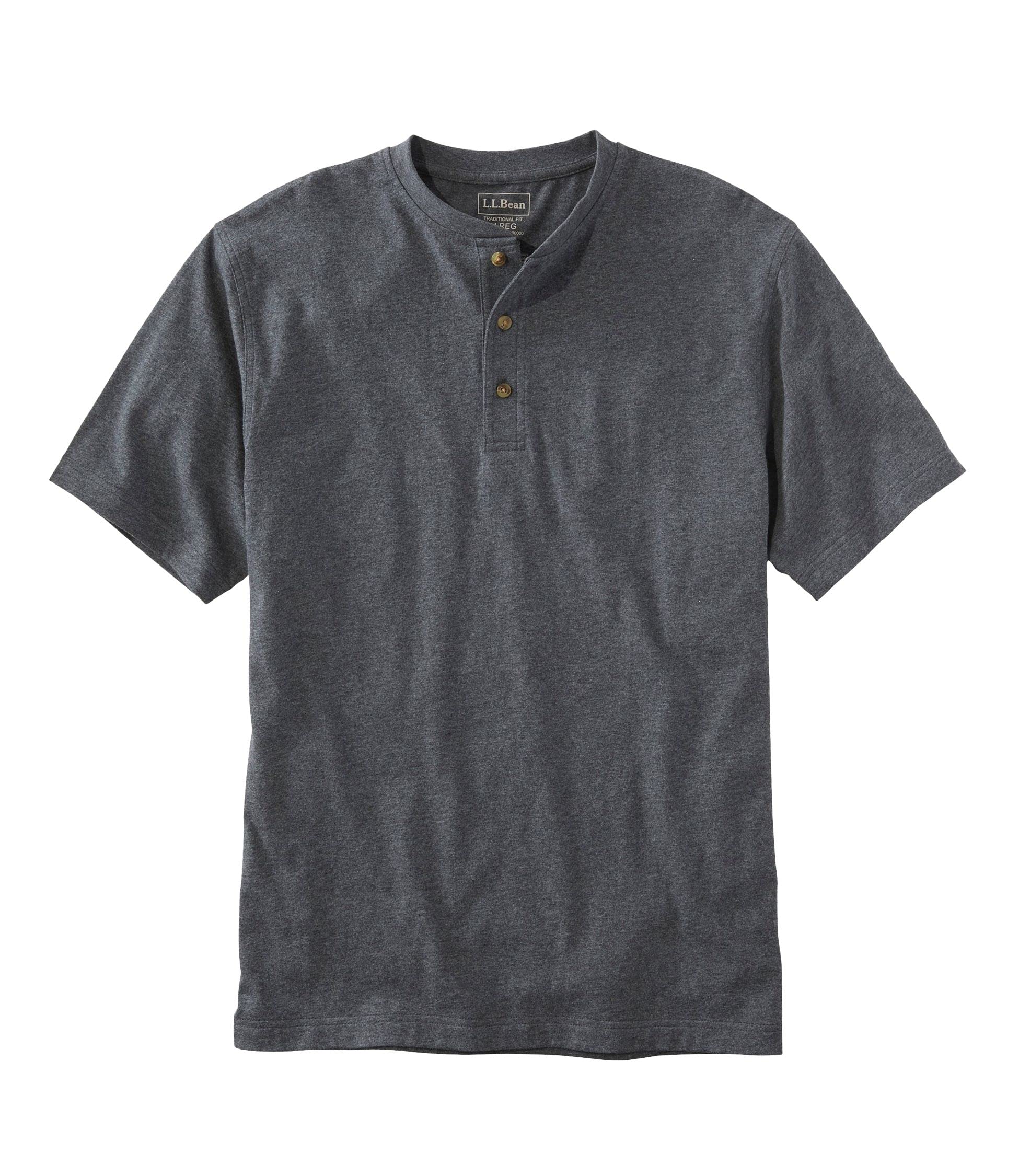 [L.L.Bean] Men s Carefree Unshrinkable Tee, Short Sleeve, Henley, Japan Fit, Size L, Charcoal Heather, Grey 0UPW290006