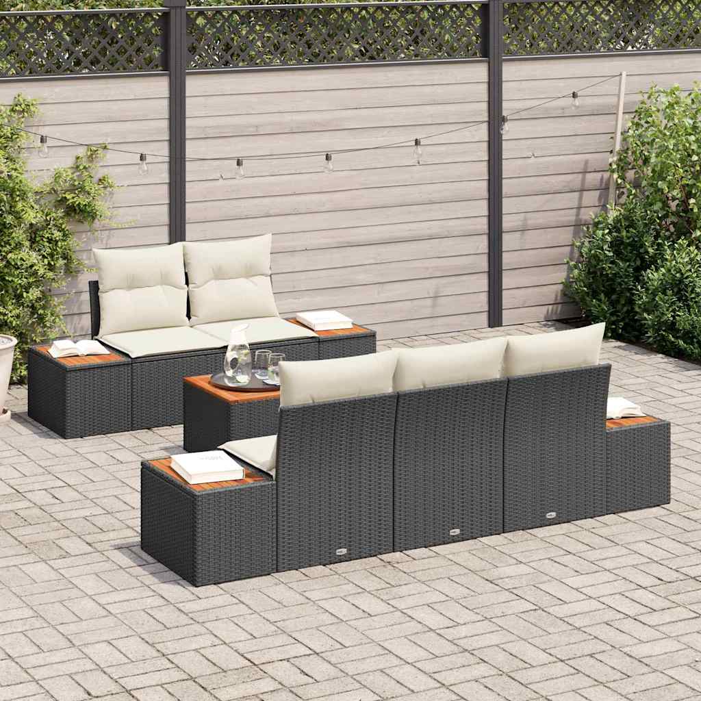 Garden Sofa Set with Cushions 6 pcs Black Poly Rattan