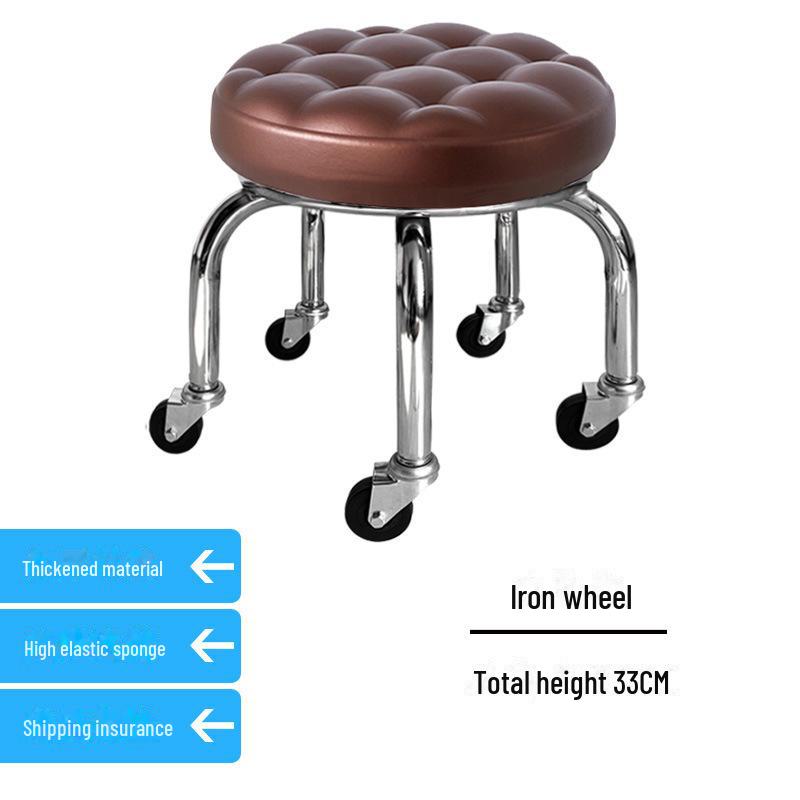 Silent Mobile Beauty Stool with Universal Wheels - Multifunctional, Low-Profile, Round Design for Home or Studio Use.
