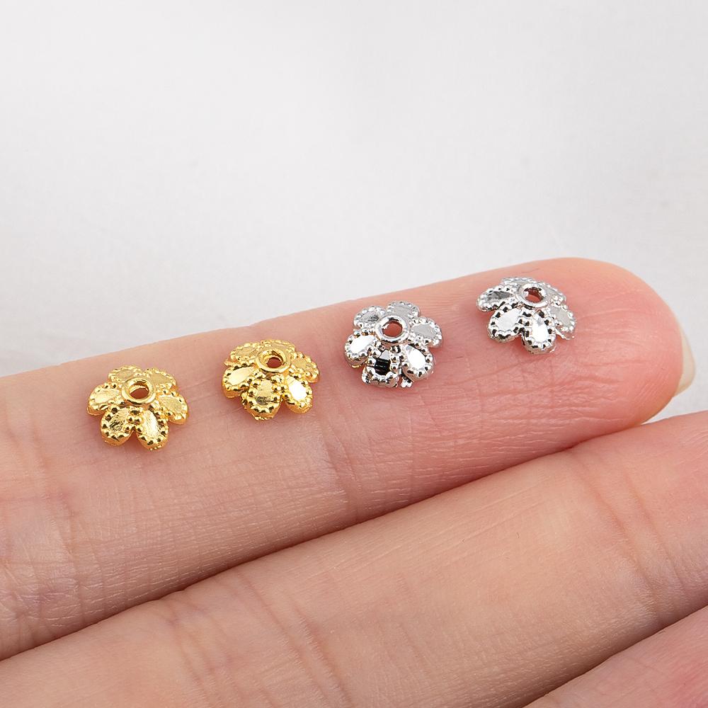 10pcs 15pcs 20pcs 18K Gold Plated Leaf Flower Bead Caps Bracelet Necklace Crafts Round Bead Cap DIY Jewelry Making Accessories