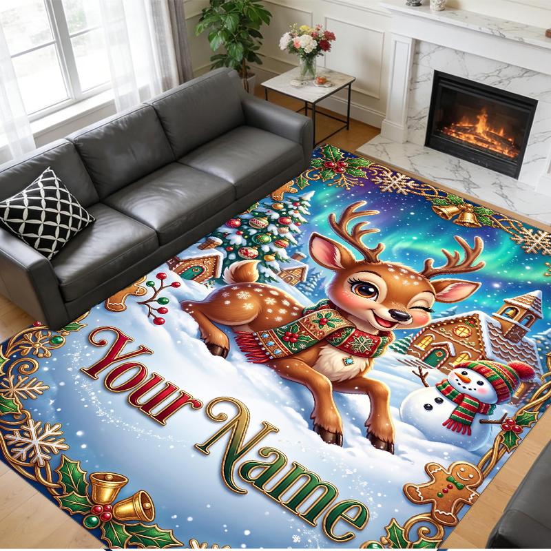 Christmas Custom Name Printed Square Area Rug Soft Non Slip Floor Carpet For Bedroom Holiday Gift
