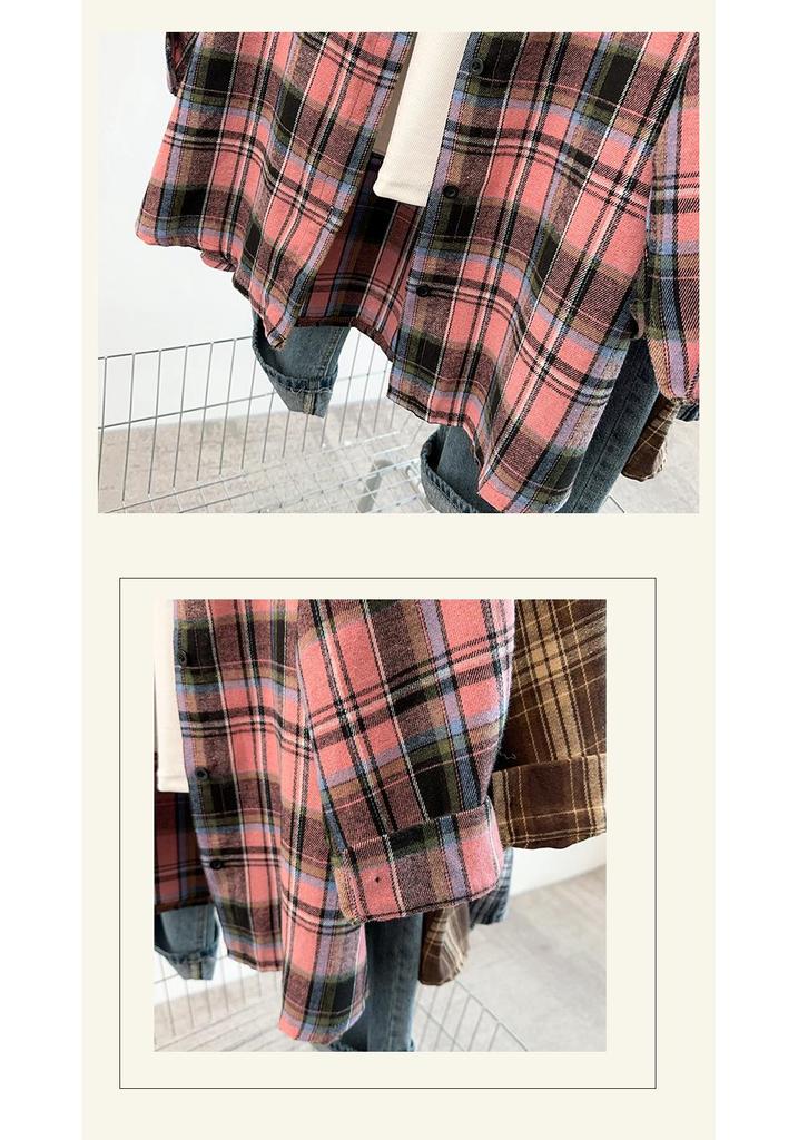 2025 Autumn Plus Size Retro Plaid Long Sleeve Loose Shirt Cardigan