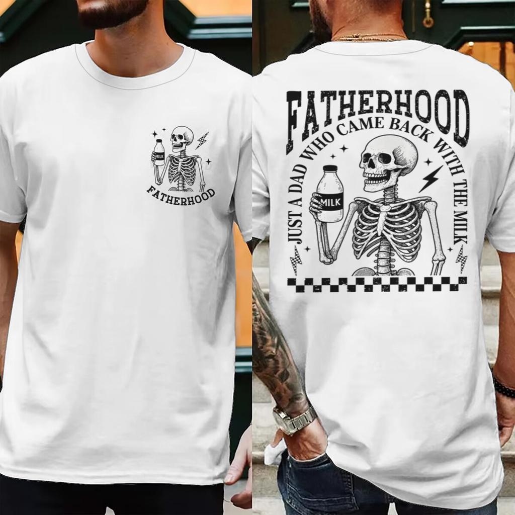 Retro Fatherhood Skeleton Unisexs TShirt Funny Dad Graphic T Shirts Fatherhood Design Casual Wear Fathers Day Vintage T Shirts