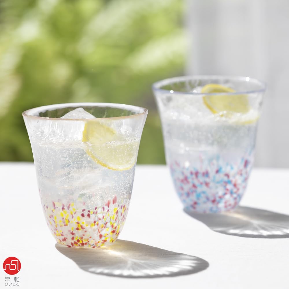 ADERIA Tsugaru Vidro Sakura Sakura Glass Pink Blue 320ml Pair Set Cosmetic Box Made In Japan Glass Highball Cup Beer Stylish Glass Gift for Women Day