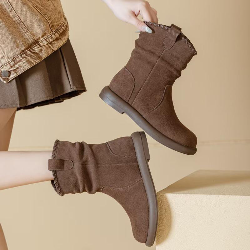 Slimming Round Boots, Women's Shoes, Retro Casual Boots, Versatile Mid-calf Boots
