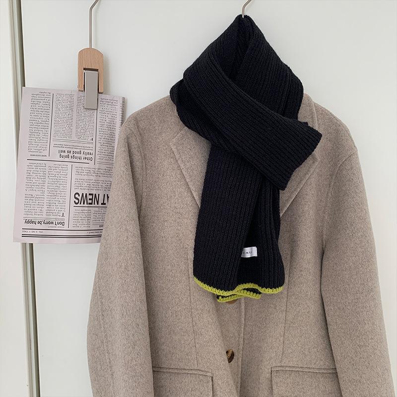 Korean version autumn and winter soft knitted wool scarf female versatile warm student solid color scarf thickened couple brown