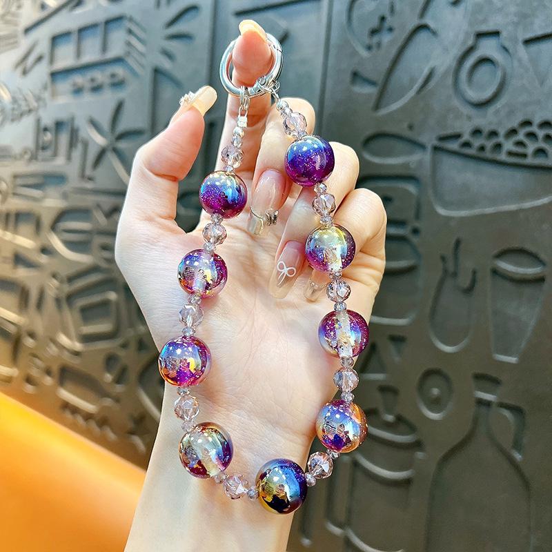 Flash Beaded Mobile Phone Chain Crystal Bow Key Bag Lanyard Pearl Mobile Phone Lanyard Small Gift