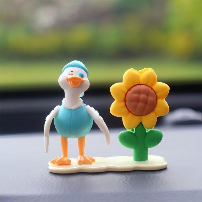 4pcs Creative Duck with Sunflowers Miniature Statues for Vehicle Interior Multifunctional Decors Resin Craft Ornaments