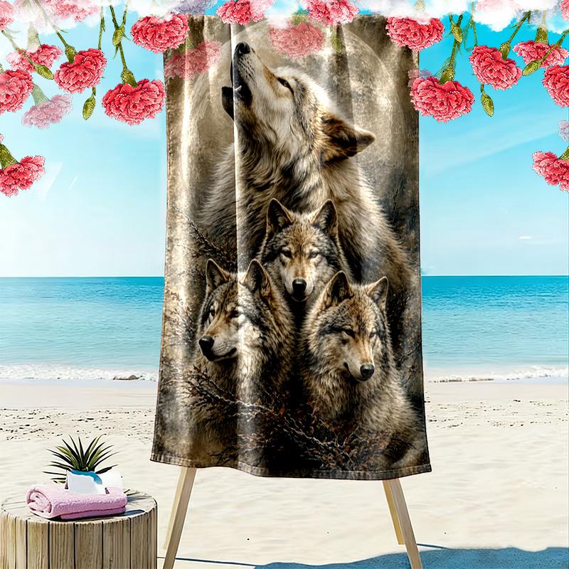 Wolf Art Print Beach Towel, Large Soft Quick Dry Towel for Beach Camping Swimming