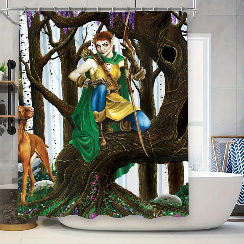 

Fantasy Forest Heroes Shower Curtain Medieval Archer Couple Gothic Home Decor Artistic Bath Mat W60H190(CM)-1 Pcs