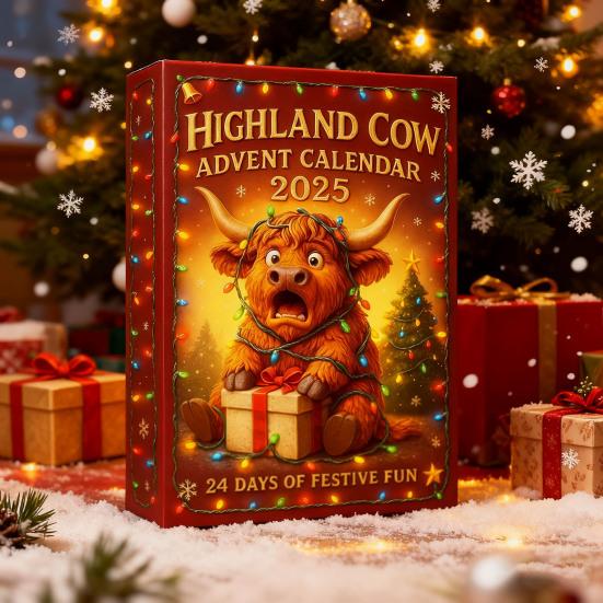 Highlandská kráva Adventní kalendář 2025 Roztomilé ozdoby highlandské krávy 24 dní Vánoční adventní kalendář pro dekoraci vánočního stromku