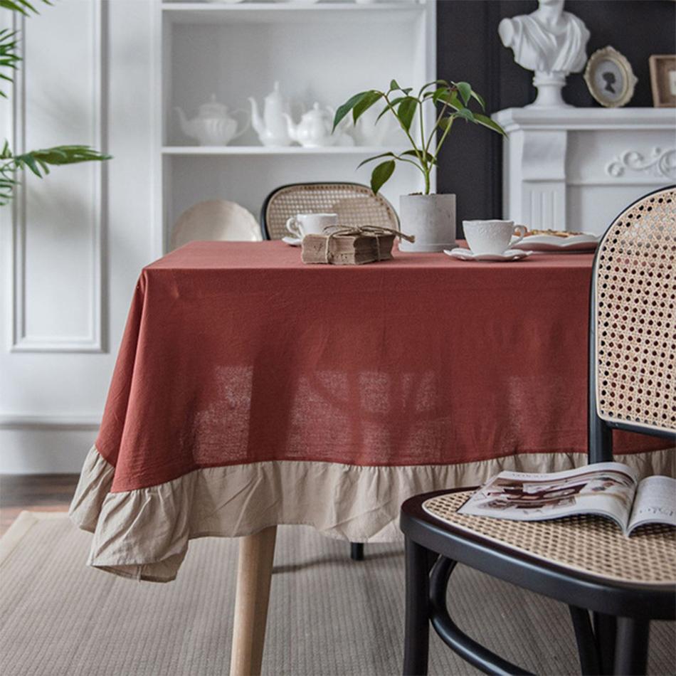 Față de masă din țesătură de bumbac cu volane personalizate față de masă lavabilă, acasă, nuntă, petrecere, mese, decorare pentru banchete, husă de masă de lux