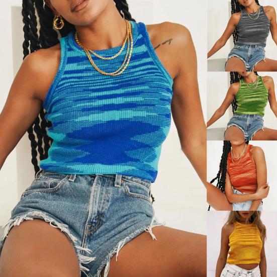 

Жилет без рукавов с круглым вырезом, вязаная женская разноцветная укороченная майка для работы