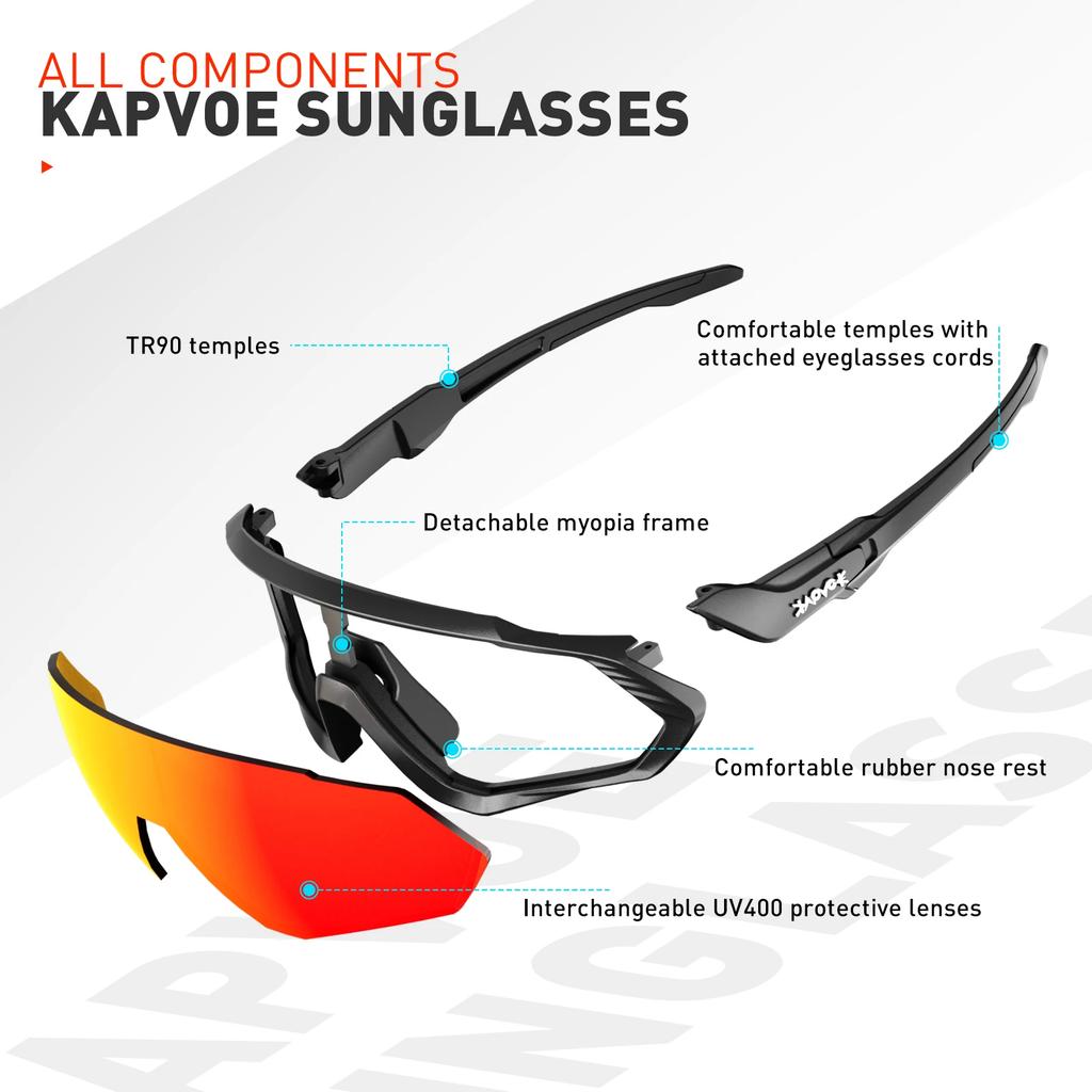 Kapvoe Marque Hommes Lunettes de Soleil Pêche Randonnée Vélo Femmes Lunettes Vélo de Route Lunettes Vélo Lunettes de Cyclisme Oculos Ciclismo