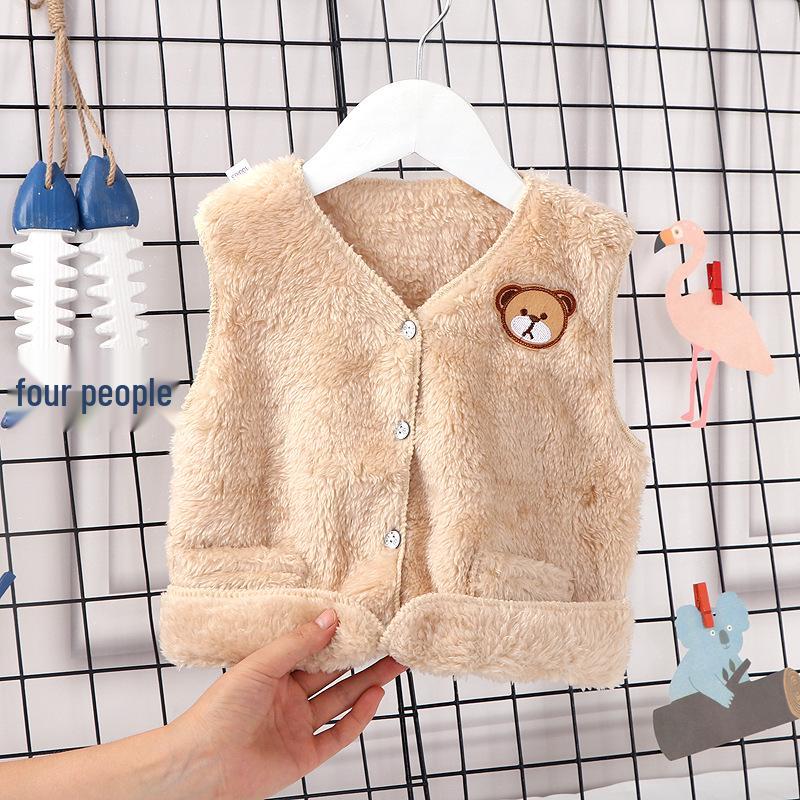Kids Fleece-Lined Double-Sided Velvet Vest for Autumn/Winter 80 cm
