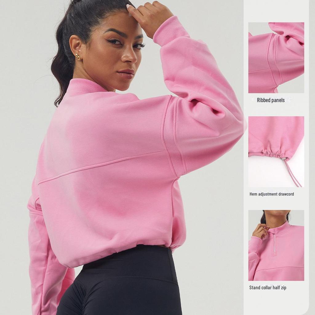 Autumn/Winter Women's Thick Yoga Sweatshirt - Half-Zip Long Sleeve, Relaxed Fit for Sports & Leisure