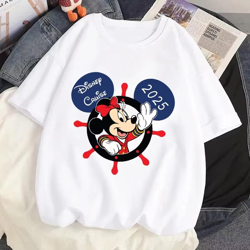 

2025 Mickey Minnie Cruise Family Vacation Printed TShirt Cartoon Summer Short Sleeve Womens Casual TShirt Breathable 4XL