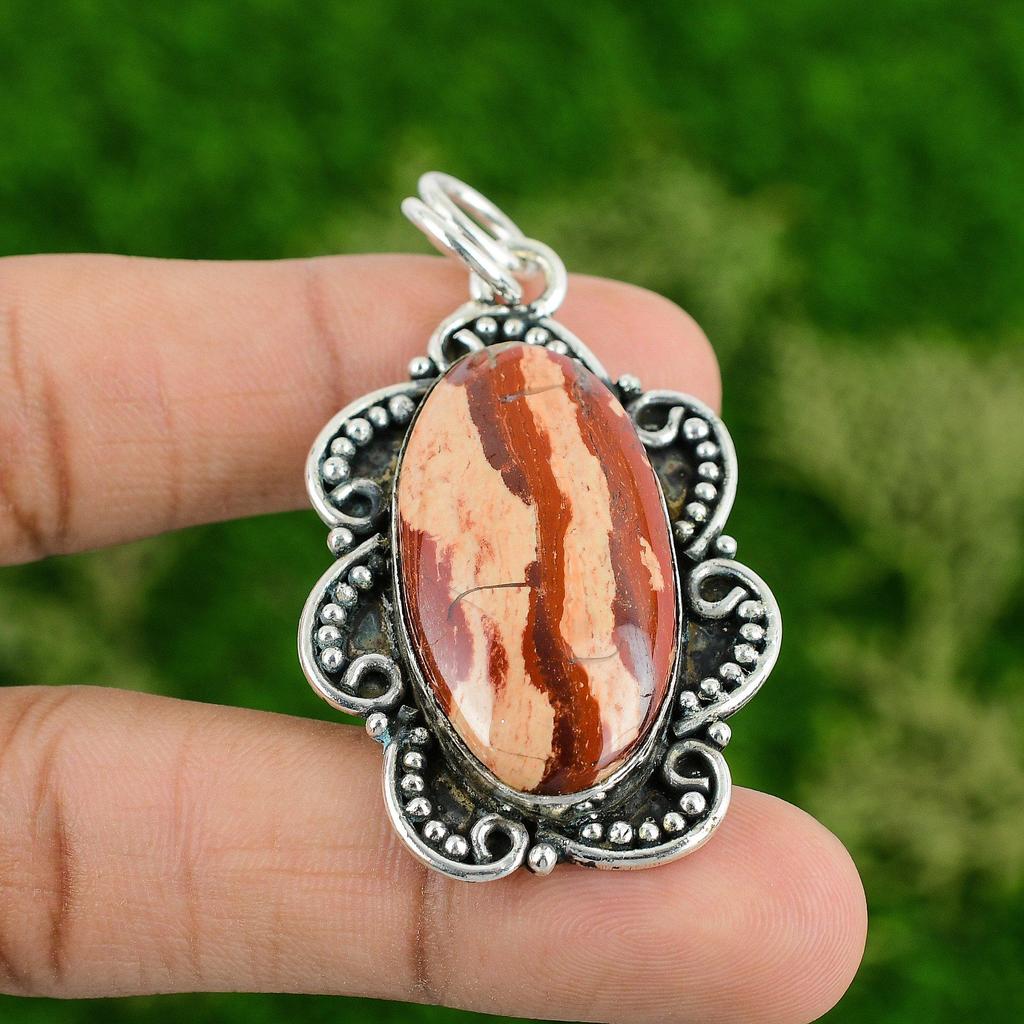 Daughters Day Deal 925 Silver Red Snakeskin Jasper Gemstone Wife Pendant Jewelry