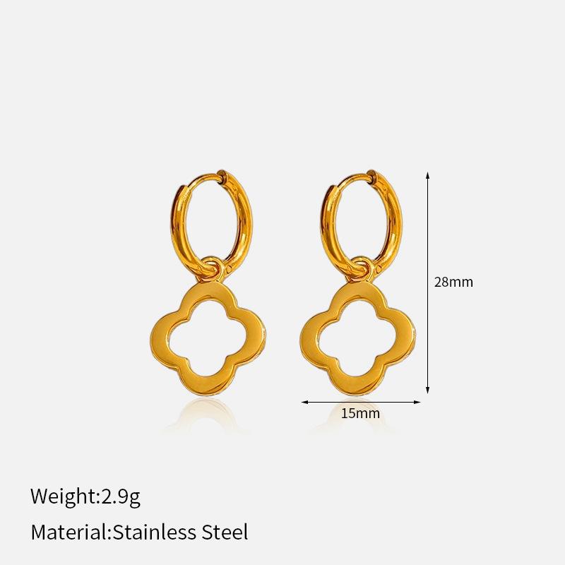 

Minimalist Hollow Four Leaf Clover Titanium Steel Earrings For Women Gold 316L Stainless Steel Hoop Earrings Tarnish Free Luxury Ear Jewelry 1