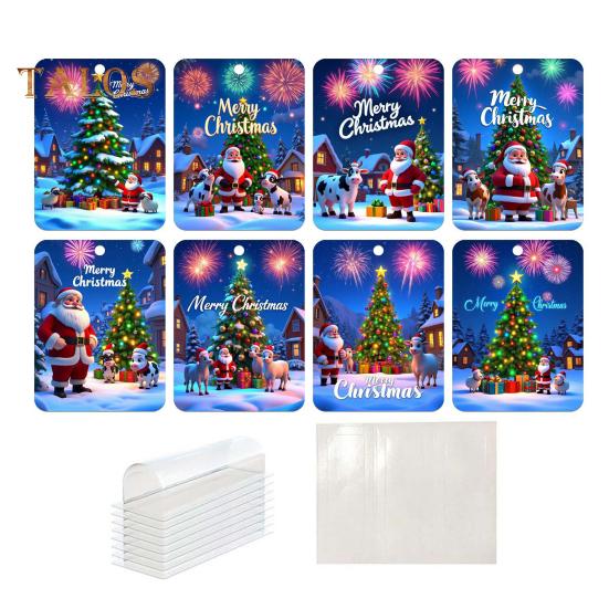 8 Stück Weihnachtskarten-Anhänger, Weihnachts-Geldbörsen-Karten, doppelseitiges Klebeband, Weihnachtsbaum-Druck, Geldhalter-Ornament, Geldklammer-Ornament