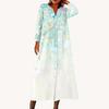 Women's Fashionable Printed Round Neck Seven Quarter Sleeve Button Loose Shirt Dress