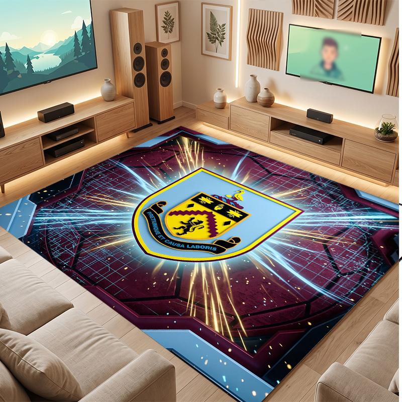 Burnley Football Print Crystal Velvet Rug, Comfortable Water Absorbent Non Slip Indoor Floor Carpet