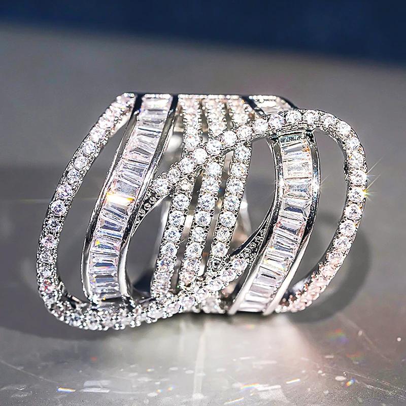 Huitan Gorgeous Women Rings Fashion Zircon Geometric Shaped Full CZ Sparkling Wedding Engagement Lady Rings New Trendy Zircon