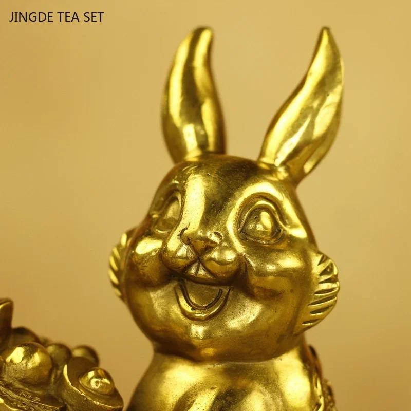 1PCS Brass Zodiac Rabbit Ornament Home Living Room Office Desk Decoration Mascot Crafts housewarming Gift