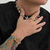 Salircon Trendy Luxury Colorful Crystal Chain Necklace Bracelet Set Men Hip Hop Clavicle Chain Trend Jewelry Male Birthday Gift