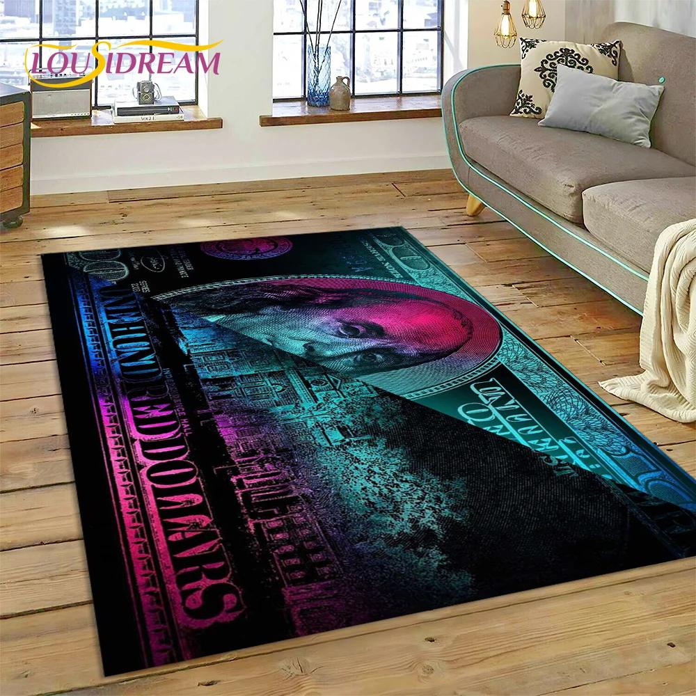 Rich Dollar Euro Pound Money 3D Cartoon Carpet Rug for Home Living Room Bedroom Sofa Doormat Decor,kids Play Non-slip Floor Mat