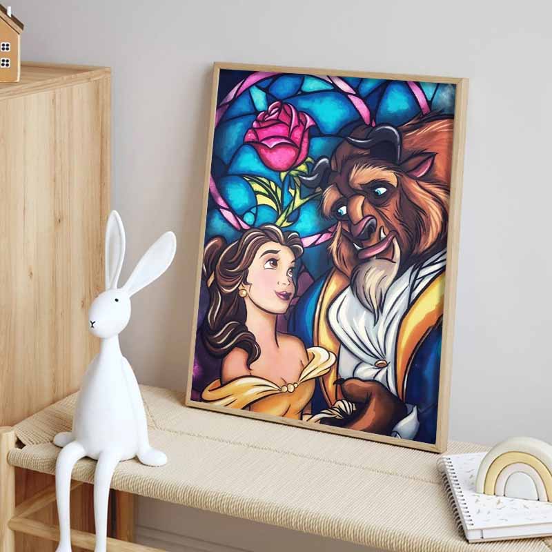 Disney Diamond Painting Belle and The Beast Stained Glass Artwork Cute DIY Rhinestone Mosaic Cross Stitch Kit Embroidery Gift Home Decor