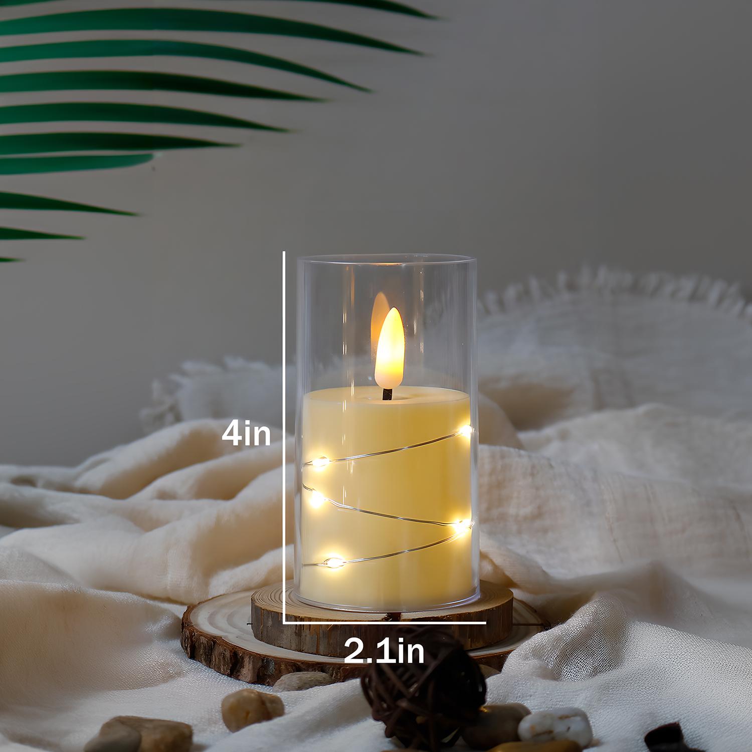 

3 шт. беспламенный мерцающий светодиодный светильник-свеча на батарейках с пультом дистанционного управления, таймером, медной струной, светодиодный рождественский свадебный декор, ночник Button Control