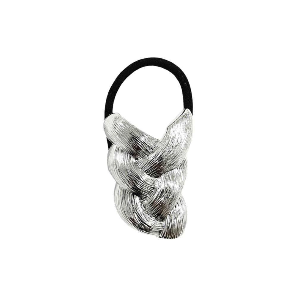 Золотая резинка-скранчи для хвоста Эластичная резинка для волос Уникальная металлическая плетеная резинка Девочки серебряный