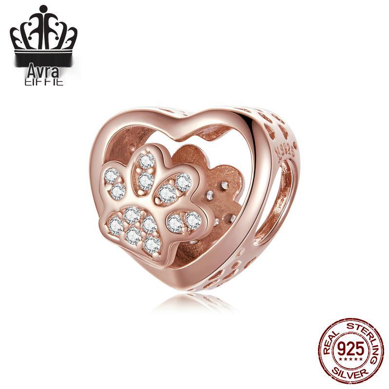 Bracciale Everlove in Argento Sterling s925 con Smalto Colorato a Forma di Zampa con Perline di Gatto e Cane
