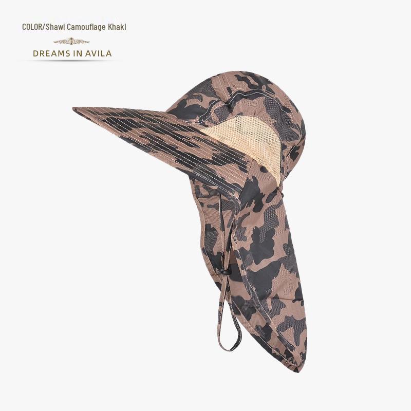 Versatile Summer Sun Hat with Large Brim and Shawl for Fishing, Mountaineering, and Sun Protection