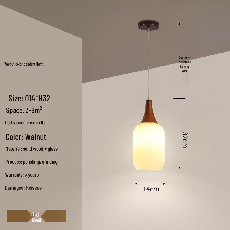 Modern Solid Wood Pendant Lamp with Three Heads, Walnut Finish, Japanese Style for Dining Rooms and Bars.