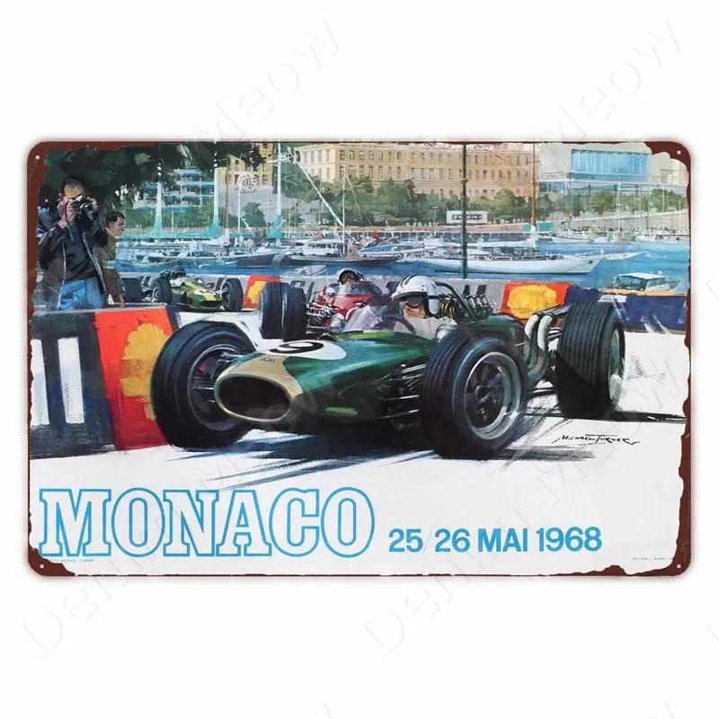 Monaco Grand Prix Vintage Metal Sign, Car Racing Tin Plaque, Motorcycle Retro Poster For Bar, Man Cave, Home, Autos Wall Decor