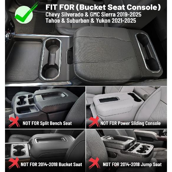 Center Console Armrest Cover For Chevy Chevrolet Silverado/GMC Sierra -2024 2025, Tahoe & Suburban & Yukon -2025, PU Leather Middle Console Cover
