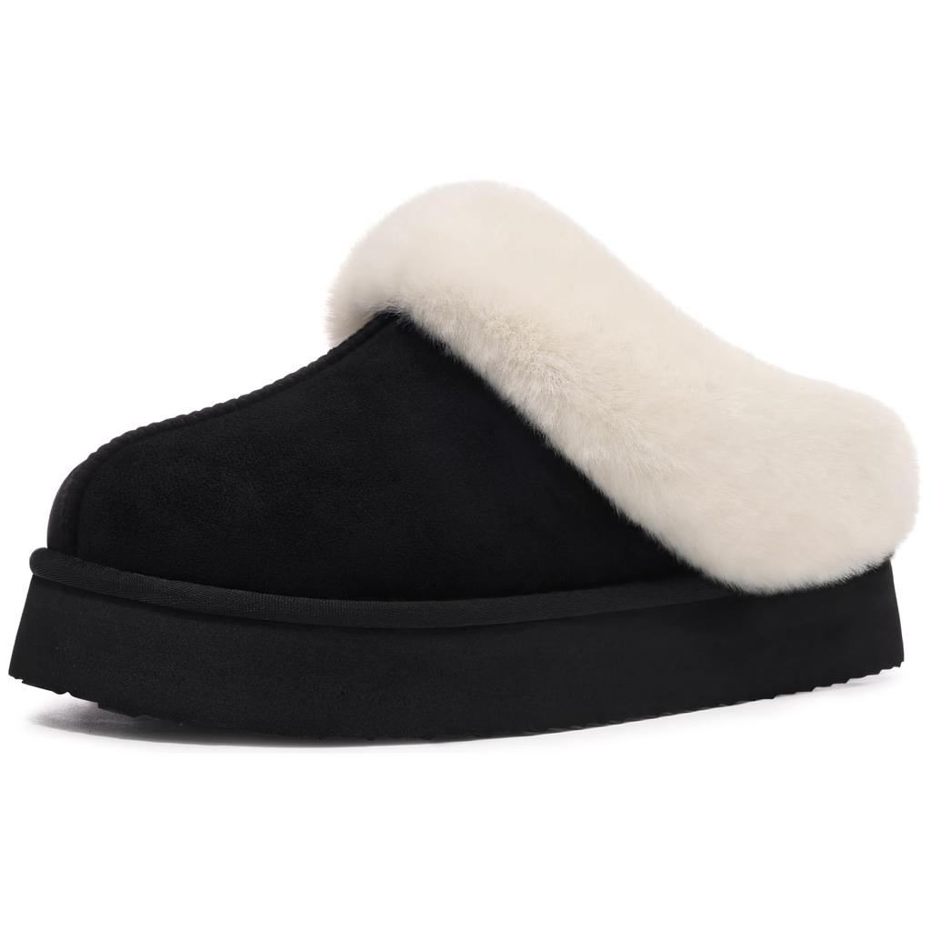 Fashion Shevalues Winter Furry Slippers for Women Fluffy Cozy Warm Indoor Slippers Faux Fur Bedroom Home Slides Outdoor Plush Slippers