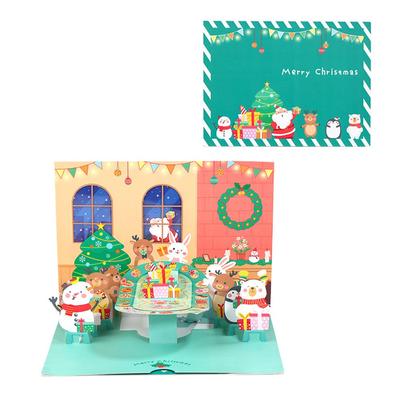Creative Multicolor Christmas 3D Greeting Card Paper Ornaments Merry Christmas Postcard Craft Pop Up Blessing Cards Festival