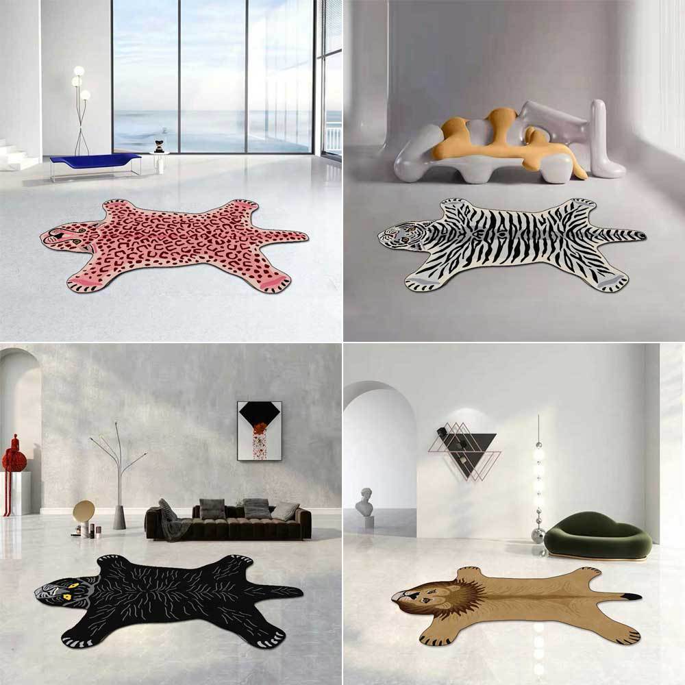 Special-shaped carpet, cartoon irregular carpet, lying tiger/panther//lion, living room bedroom, 80x160cm