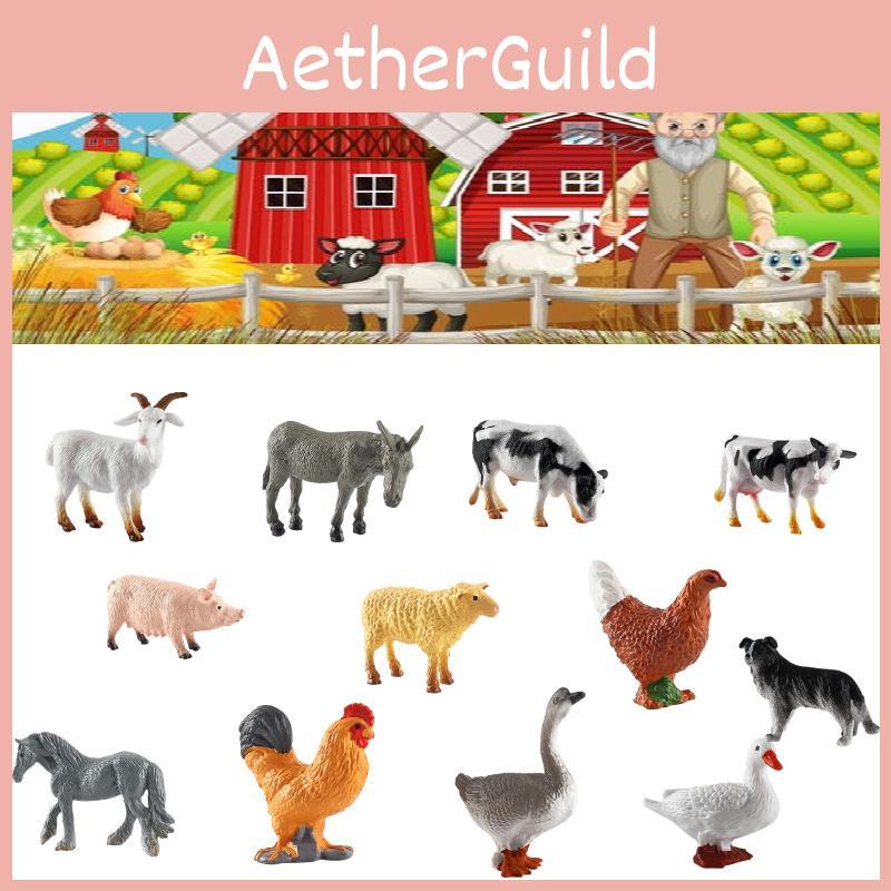 Educational Farm Animal Toy Set For Kids, 12 Miniature Figures Included