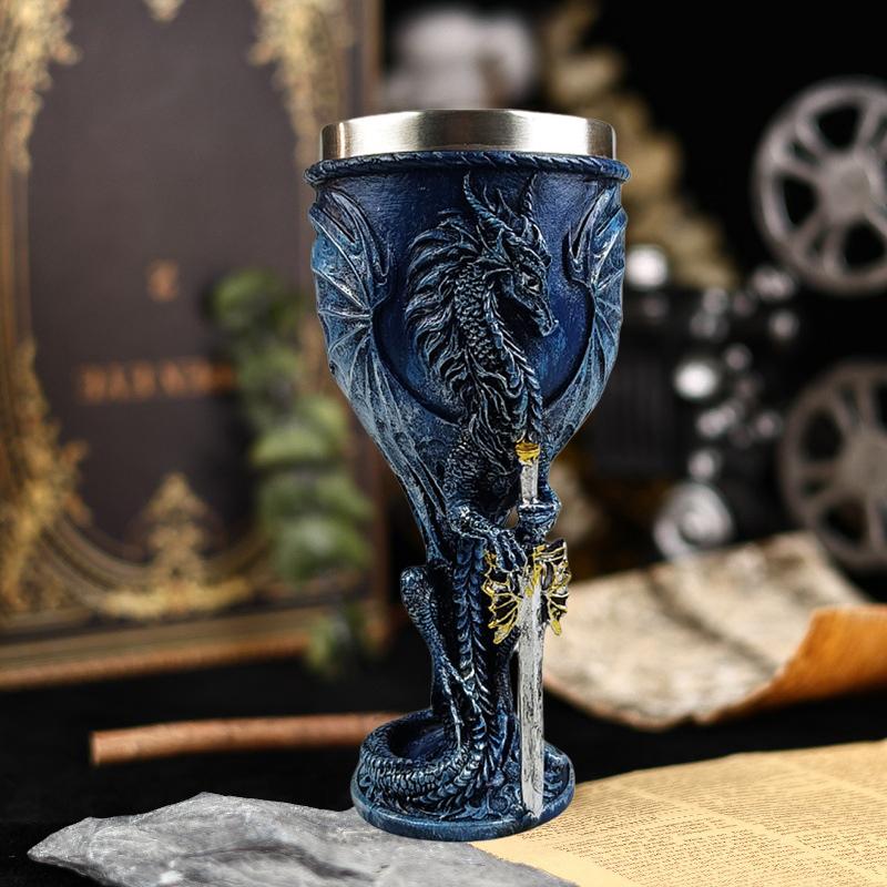 Calice del Drago Blu Acciaio Inossidabile Dungeons And Dragons Regalo Calice Calice da Vino 7 Oz. (Drago Spada Blu)
