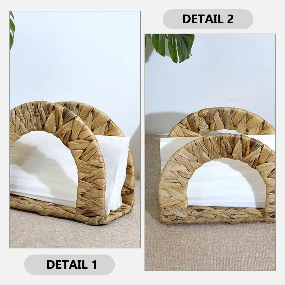 Decorative Straw Tissue Dispenser Handmade Desktop Napkin Organizer Woven Napkin Holder  Family