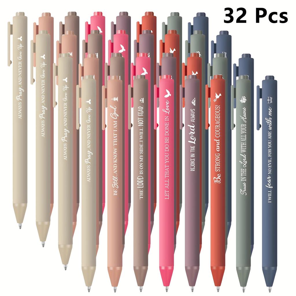 32 Pcs Christian Bible Verse Retractable Ballpoint Pens, Small Black Ink Inspirational Gift Pens for Office and School