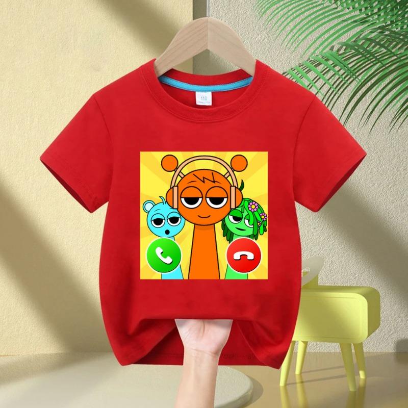 Cartoon Sprunki character printed kids T-shirt pure cotton short-sleeved 110