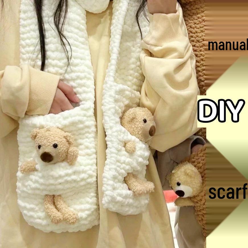 Pocket Bear Hand-Knitted Wool Scarf DIY Kit - Homemade Gift for Partner