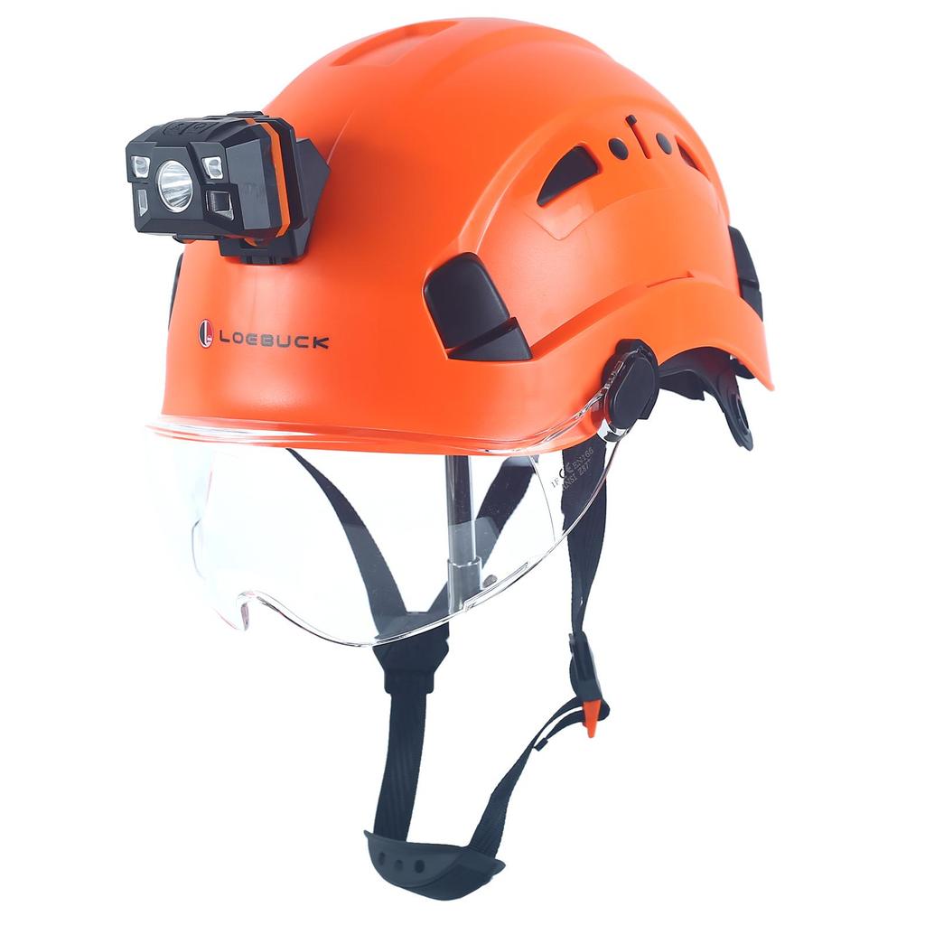 LOEBUCK Safety Helmet with Goggles & LED Headlight, Industrial Hard Hat for Construction Work 53-64cm