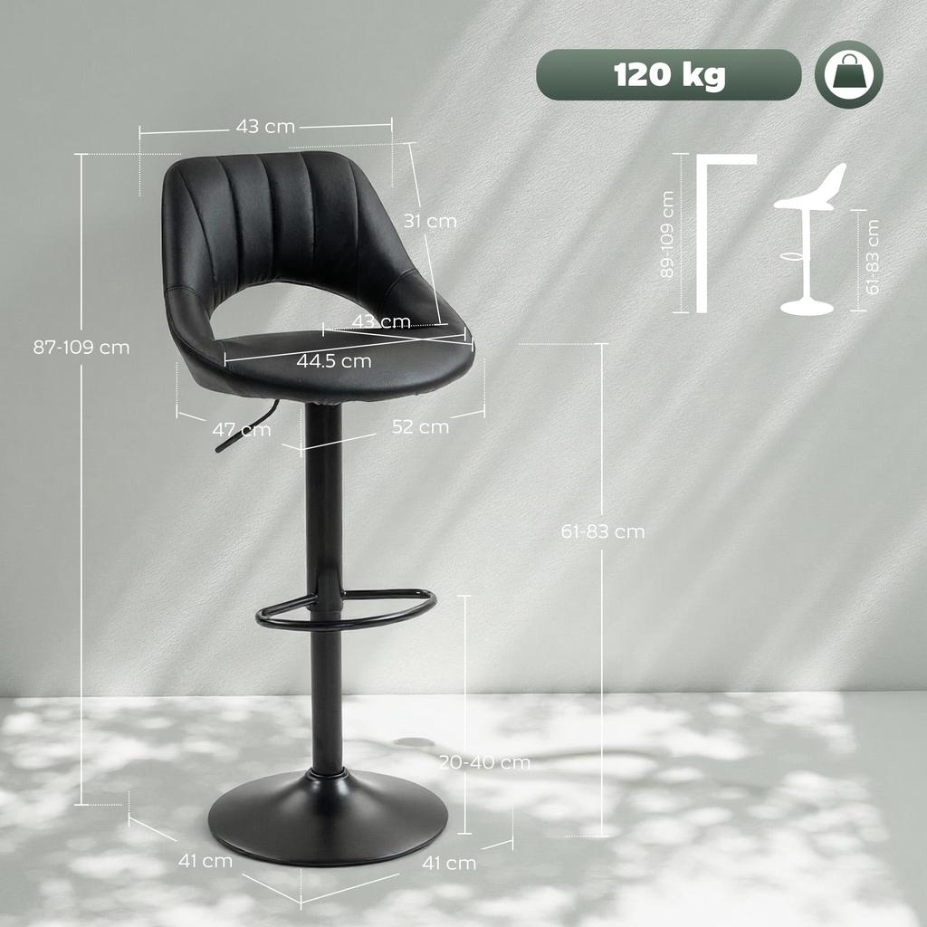 Set of Two Faux Leather Bar Stools - Black
